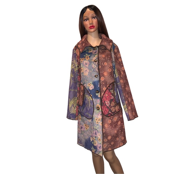 Scared Threads Floral Suede Hip-Length Pea Coat, Size M/L - Picture 14 of 16